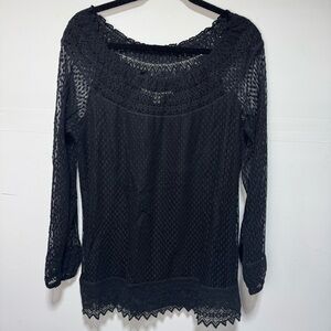 Max Studio Black Lace Semi Sheer Lined Tunic Top Size Medium